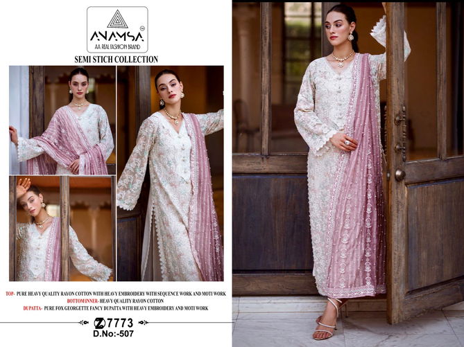 Anamsa 507 Rayon Cotton Embroidery Pakistani Suits Wholesale Shop In Surat